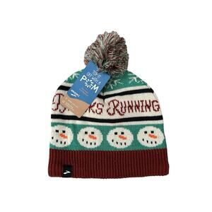 NEW Brooks Running Run Merry Snowman Pom Beanie NWT